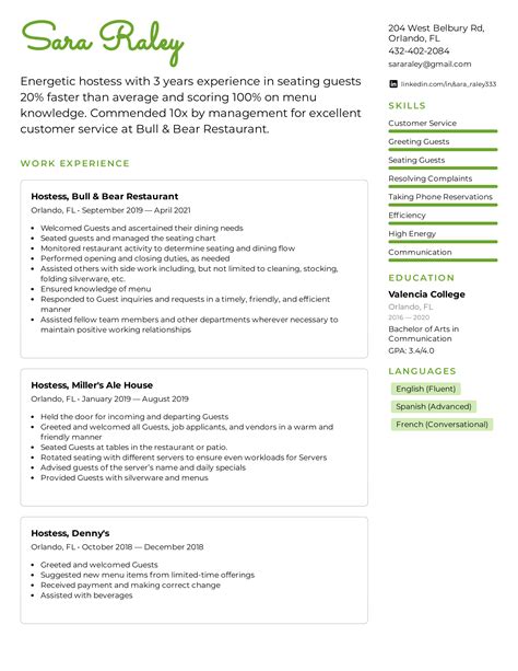 host resume objective|Hostess Resume Example & Job Description.